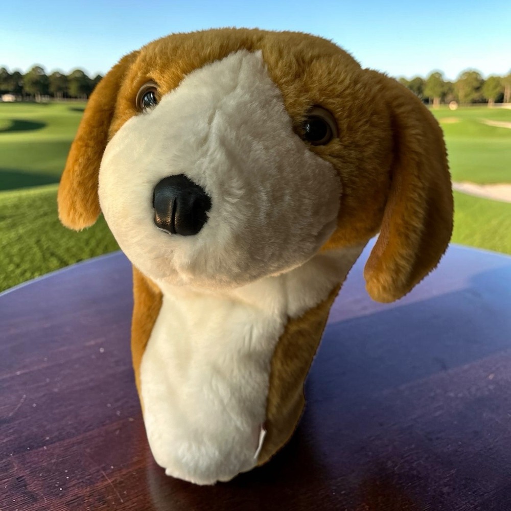 Dog Golf Club Driver Head Cover Headcover Plush Dog Golfing Brown